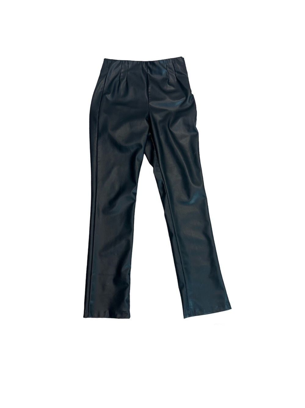 Zara black faux leather front pleated dart side zipper pants Sz M high waisted